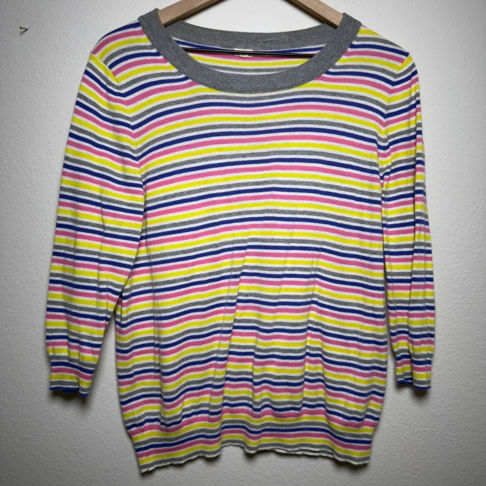 J. Crew Women 100% Cotton Sweater Medium Multi Color Stripe Preppy Kidcore‎